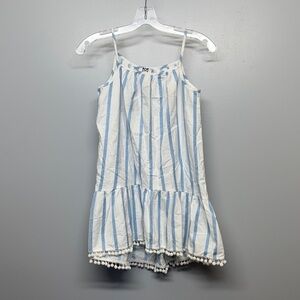 Milly Minis White and Blue Striped Casual Pompoms Dress KIDS SIZE 12